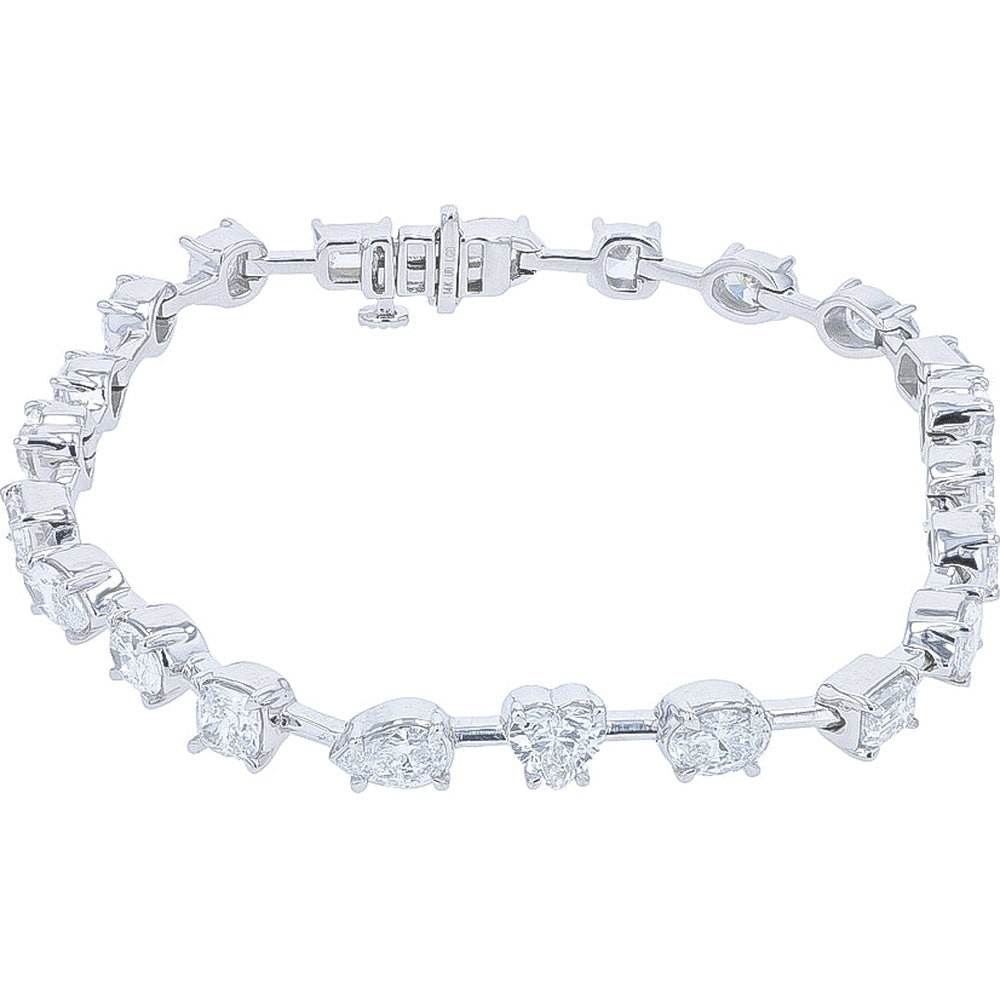 14K White Gold Mixed-Shape Lab Grown Diamond Bar Bracelet - 6.50 Carat Total Diamond Weight