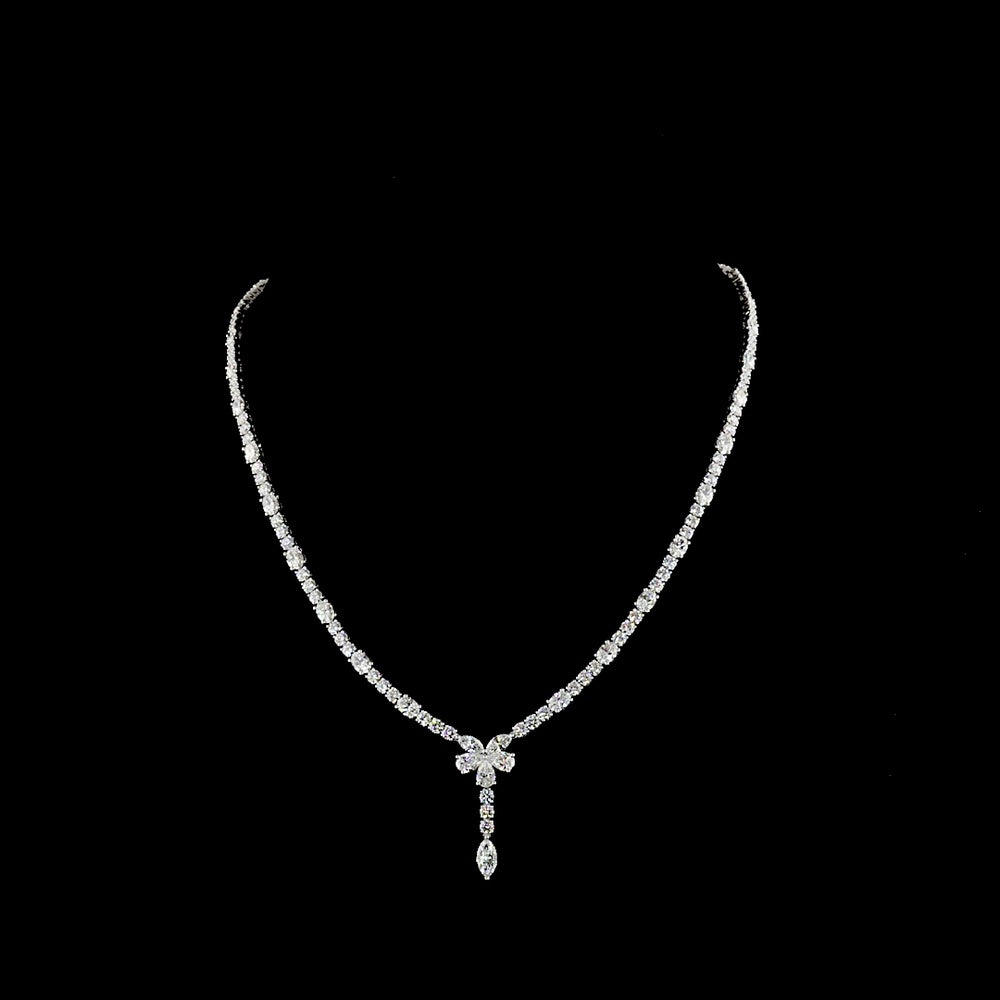 14K White Gold Mixed Shape Lariat Necklace with Marquise and Brilliant Cut Lab Diamonds - 13.91 Carat Total Diamond Weight - Covaloro Fine Jewelry