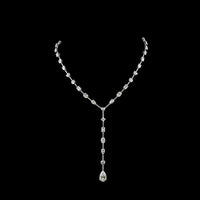 14K White Gold Mixed Shape Lariat Necklace with Pear Heart Emerald and Oval Lab Diamonds - 18.91 Carat Total Weight - Covaloro Fine Jewelry