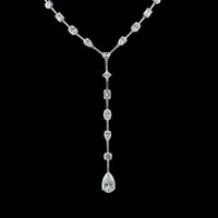 14K White Gold Mixed Shape Lariat Necklace with Pear Heart Emerald and Oval Lab Diamonds - 18.91 Carat Total Weight - Covaloro Fine Jewelry