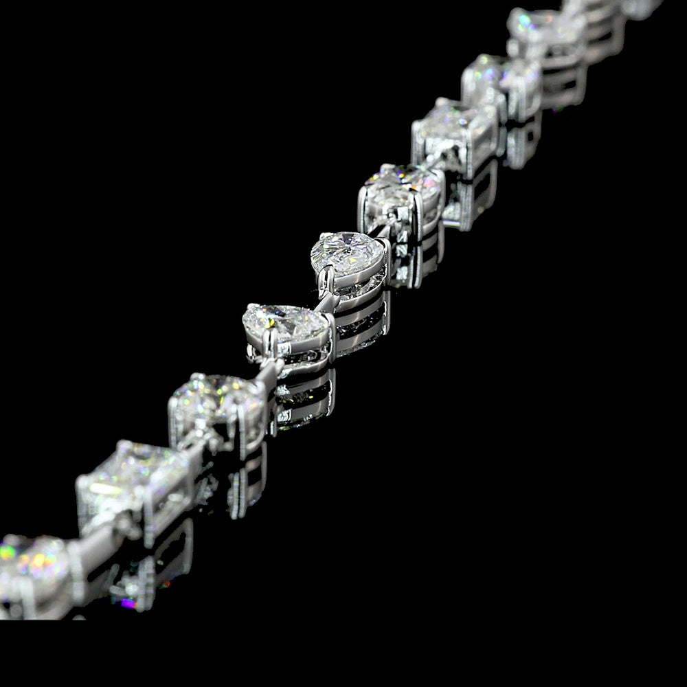 14K White Gold Mixed Shape Lariat Necklace with Pear Heart Emerald and Oval Lab Diamonds - 18.91 Carat Total Weight - Covaloro Fine Jewelry