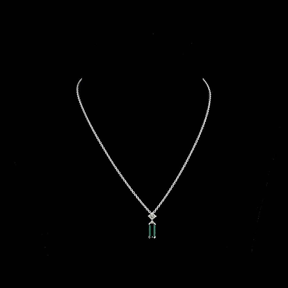 14K White Gold Mixed Shape Pendant with 1.26 Carat Lab-Grown Emerald Cut Emerald and 0.30 Carat Asscher Cut Diamond - 1.56 Carat Total Gem Weight - Covaloro Fine Jewelry