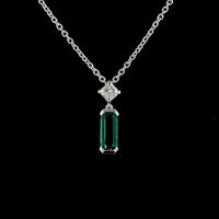 14K White Gold Mixed Shape Pendant with 1.26 Carat Lab-Grown Emerald Cut Emerald and 0.30 Carat Asscher Cut Diamond - 1.56 Carat Total Gem Weight - Covaloro Fine Jewelry