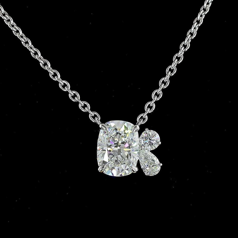 14K White Gold Mixed Shape Pendant with 1.90 Carat Cushion Cut Lab Diamond and Accent Pear & Round Lab Diamonds - 2.18 Carat Total Weight - Covaloro Fine Jewelry