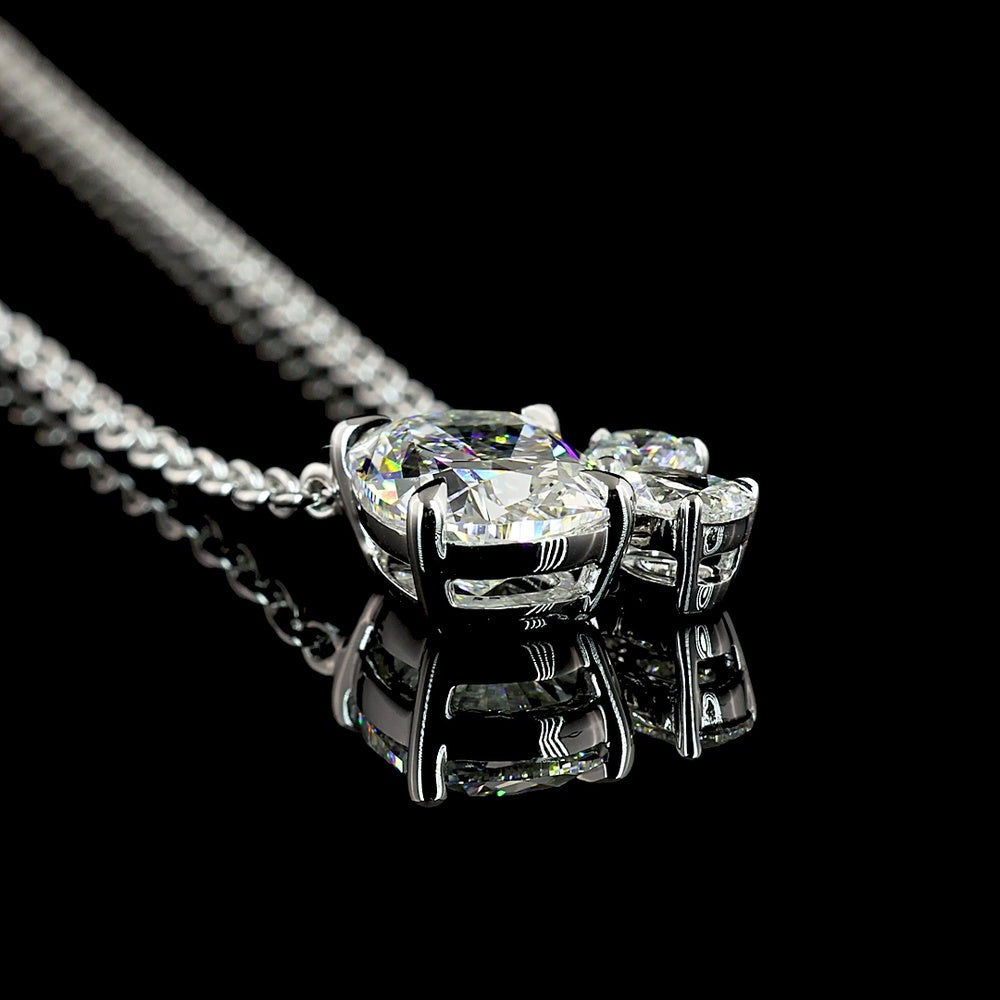14K White Gold Mixed Shape Pendant with 1.90 Carat Cushion Cut Lab Diamond and Accent Pear & Round Lab Diamonds - 2.18 Carat Total Weight - Covaloro Fine Jewelry