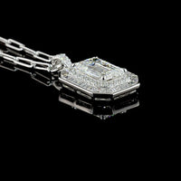 14K White Gold Mixed Shape Pendant with 5.03 Carat Emerald Cut Lab Diamond and 1.73 Carat Accent Stones - 6.76 Carat Total Diamond Weight - Covaloro Fine Jewelry