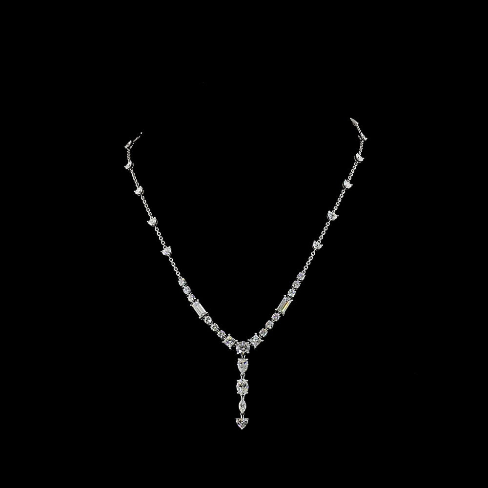 14K White Gold Mixed Shape Special Necklace with Heart, Round, and Baguette Lab Diamonds - 8.87 Carat Total Weight - Covaloro Fine Jewelry