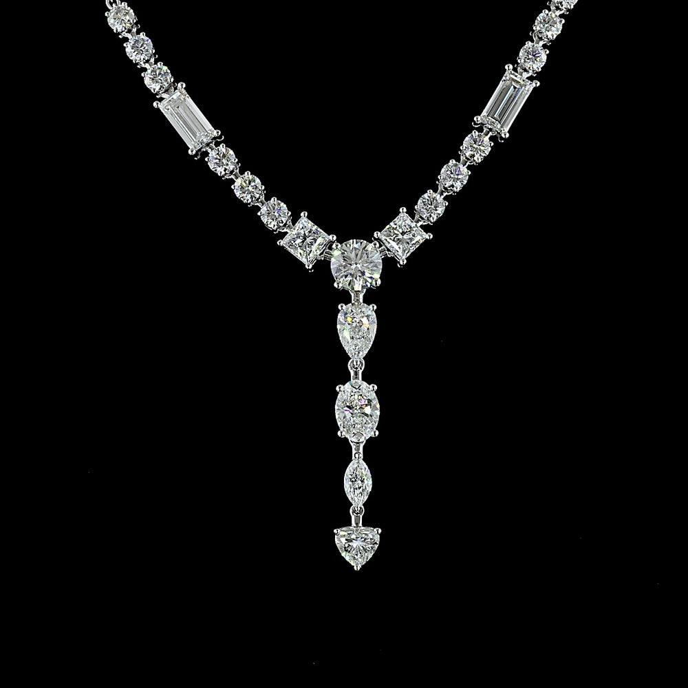 14K White Gold Mixed Shape Special Necklace with Heart, Round, and Baguette Lab Diamonds - 8.87 Carat Total Weight - Covaloro Fine Jewelry