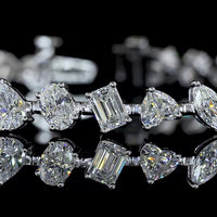14K White Gold Mixed Shape Station Bracelet with 36 Lab Diamonds in Emerald, Oval, Pear, and Heart Cuts - 7.38 Carats Total Diamond Weight - Covaloro Fine Jewelry