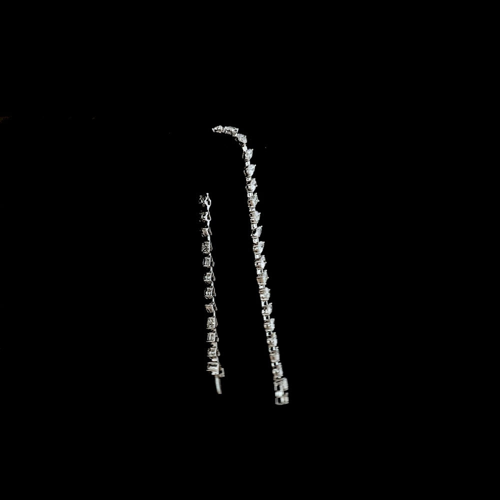 14K White Gold Mixed Shape Station Bracelet with 36 Lab Diamonds in Emerald, Oval, Pear, and Heart Cuts - 7.38 Carats Total Diamond Weight - Covaloro Fine Jewelry