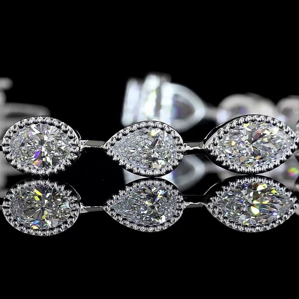 14K White Gold Mixed Shape Station Bracelet with Bezel Set Emerald, Marquise, Oval & Pear Lab Diamonds - 9.54 Carat Total Weight - Covaloro Fine Jewelry
