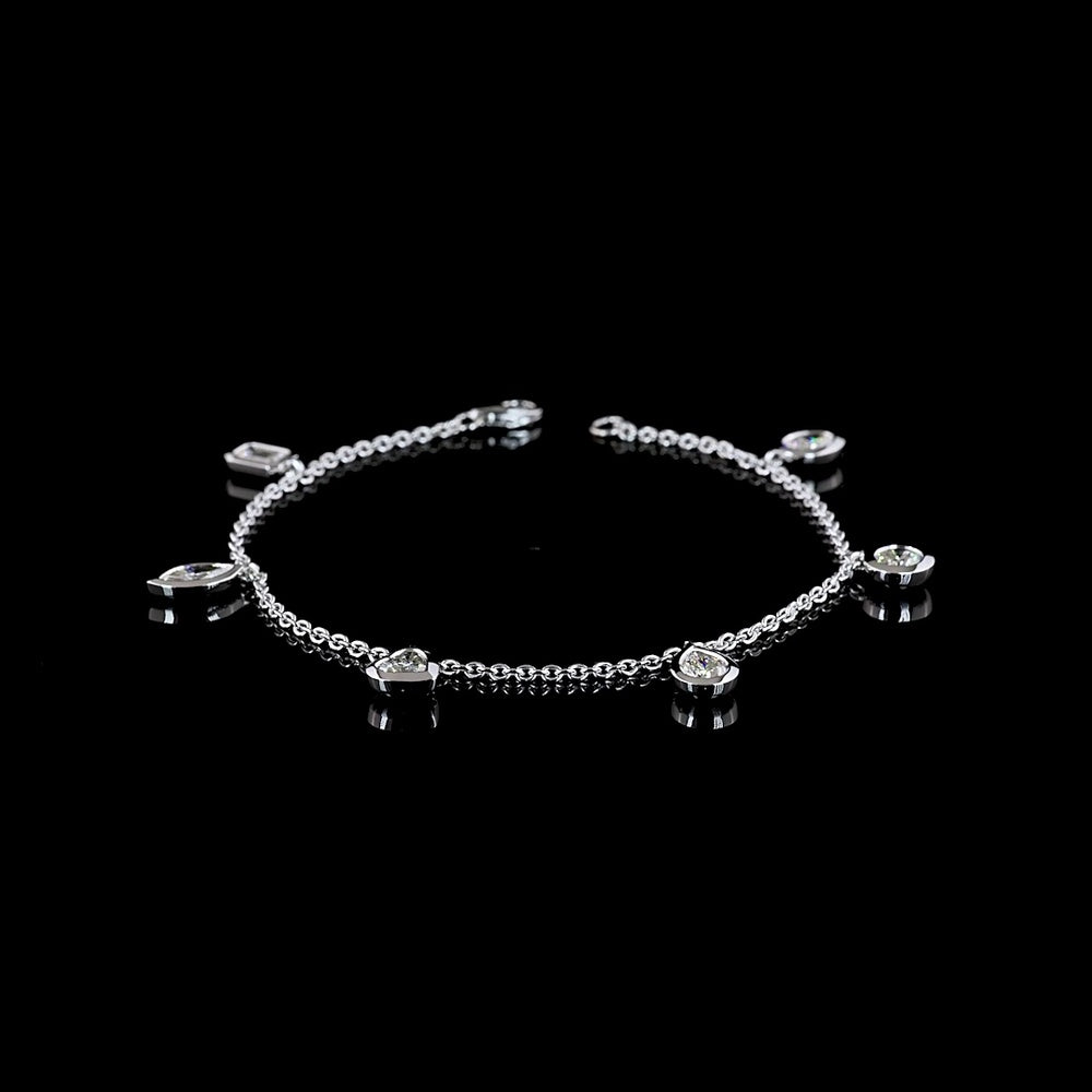 14K White Gold Mixed Shape Station Bracelet with Bezel-Set Lab Diamonds - 2.25 Carat Total Weight - Covaloro Fine Jewelry