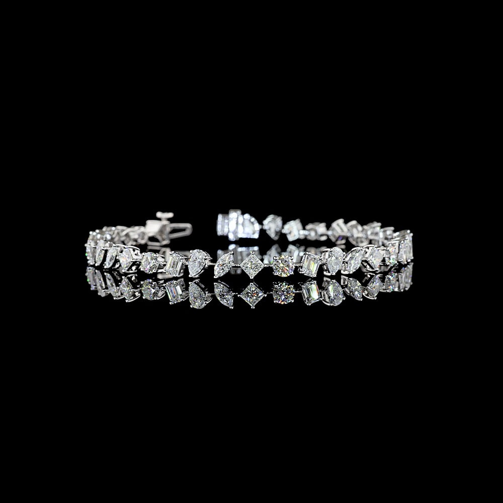 14K White Gold Mixed Shape Station Bracelet with Brilliant, Princess, and Pear Cut Lab-Grown Diamonds - 6.95 Carat Total Diamond Weight - Covaloro Fine Jewelry