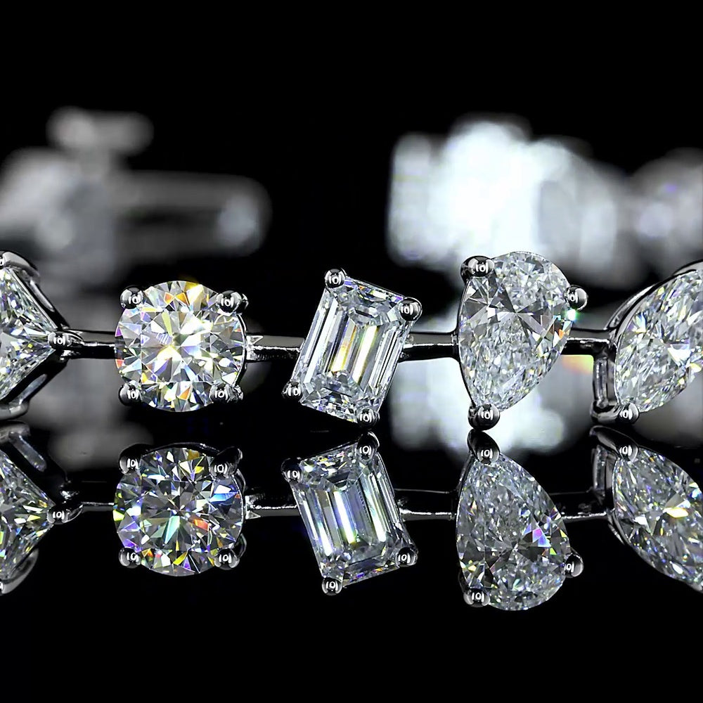 14K White Gold Mixed Shape Station Bracelet with Brilliant, Princess, and Pear Cut Lab-Grown Diamonds - 6.95 Carat Total Diamond Weight - Covaloro Fine Jewelry