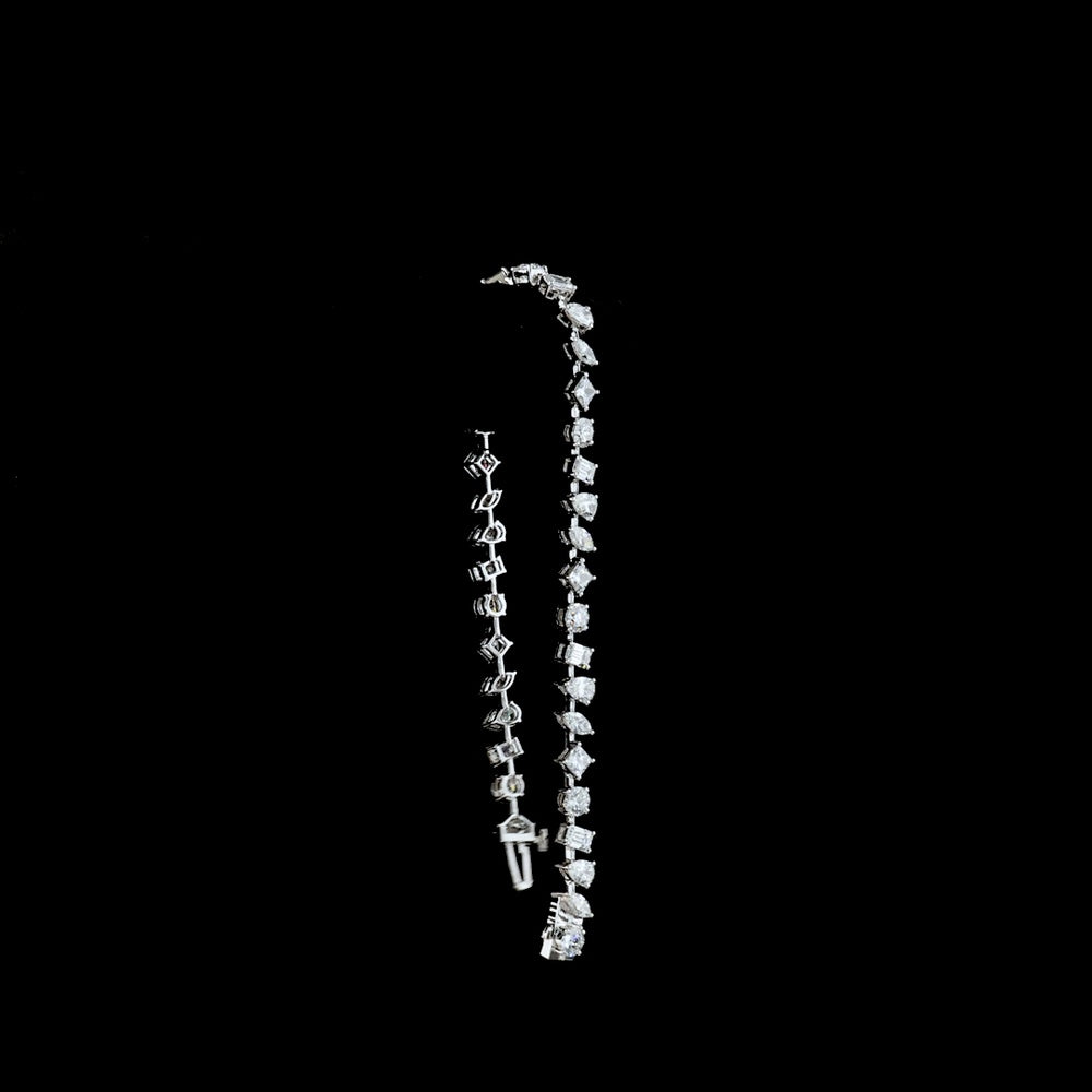 14K White Gold Mixed Shape Station Bracelet with Brilliant, Princess, and Pear Cut Lab-Grown Diamonds - 6.95 Carat Total Diamond Weight - Covaloro Fine Jewelry
