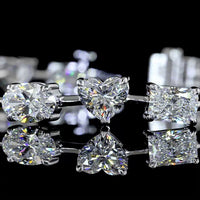 14K White Gold Mixed Shape Station Bracelet with Heart, Oval, and Radiant Cut Lab Diamonds - 14.36 Carat Total Diamond Weight - Covaloro Fine Jewelry