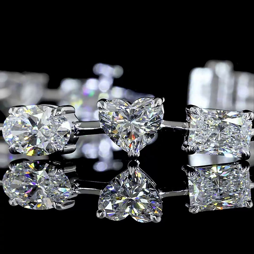 14K White Gold Mixed Shape Station Bracelet with Heart, Oval, and Radiant Cut Lab Diamonds - 14.36 Carat Total Diamond Weight - Covaloro Fine Jewelry