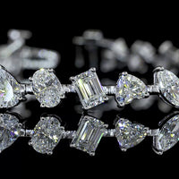 14K White Gold Mixed Shape Station Bracelet with Inclined Prong-Set Emerald, Oval, Pear, and Heart Lab Diamonds - 7.51 Carats Total Diamond Weight - Covaloro Fine Jewelry