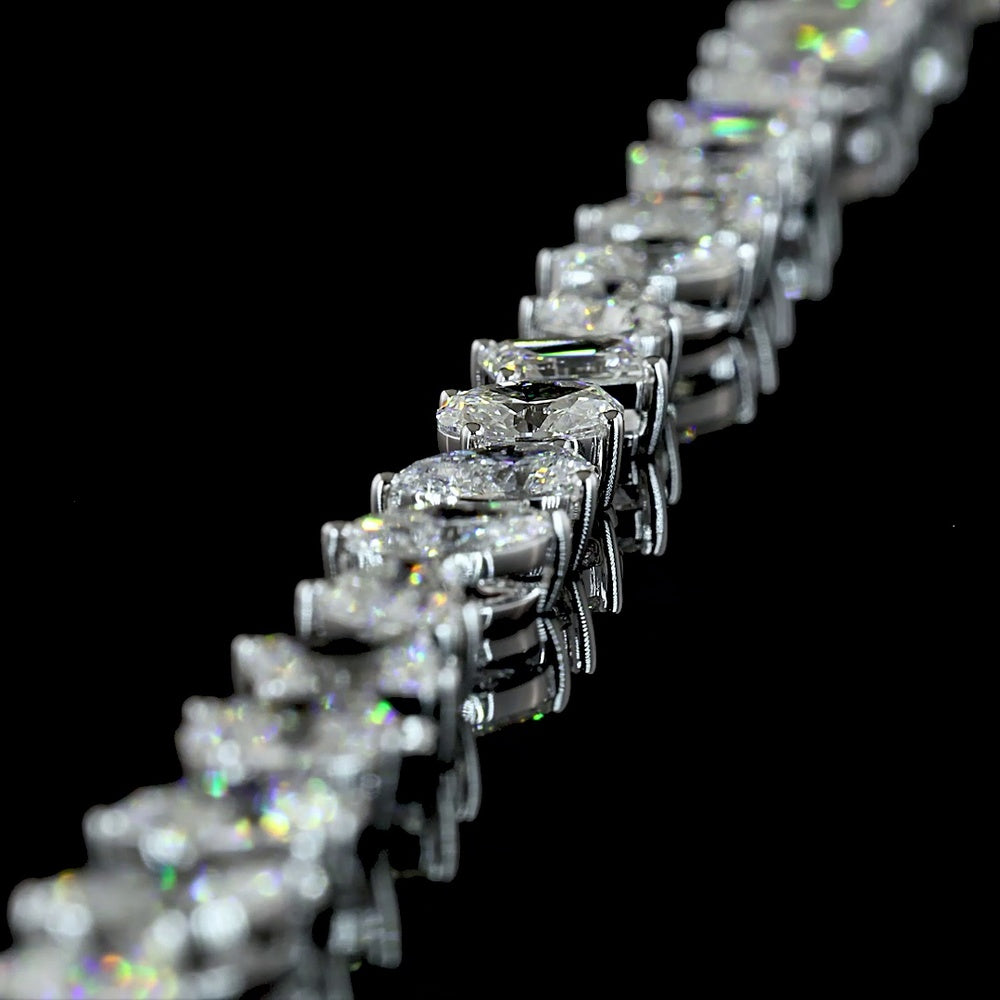 14K White Gold Mixed Shape Station Bracelet with Inclined Prong-Set Emerald, Oval, Pear, and Heart Lab Diamonds - 7.51 Carats Total Diamond Weight - Covaloro Fine Jewelry