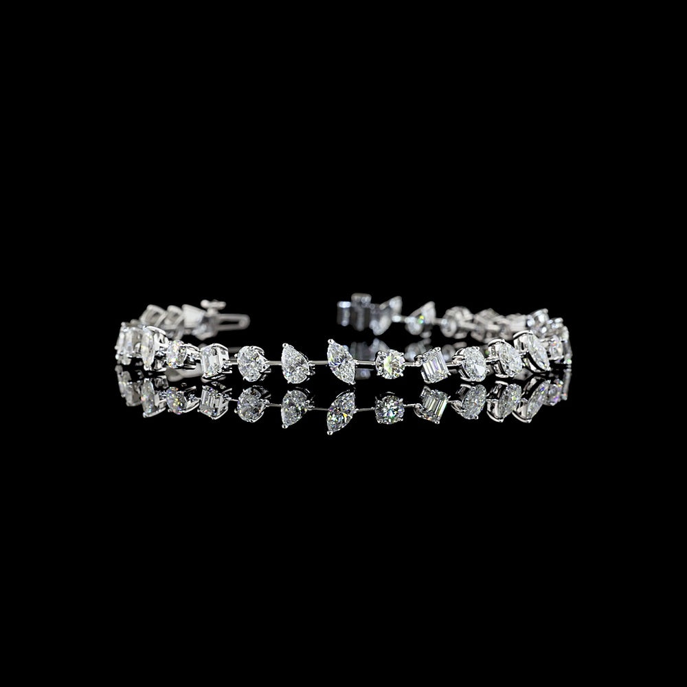 14K White Gold Mixed Shape Station Bracelet with Lab-Grown Marquise, Pear, and Oval Diamonds - 6.17 Carats Total Diamond Weight - Covaloro Fine Jewelry