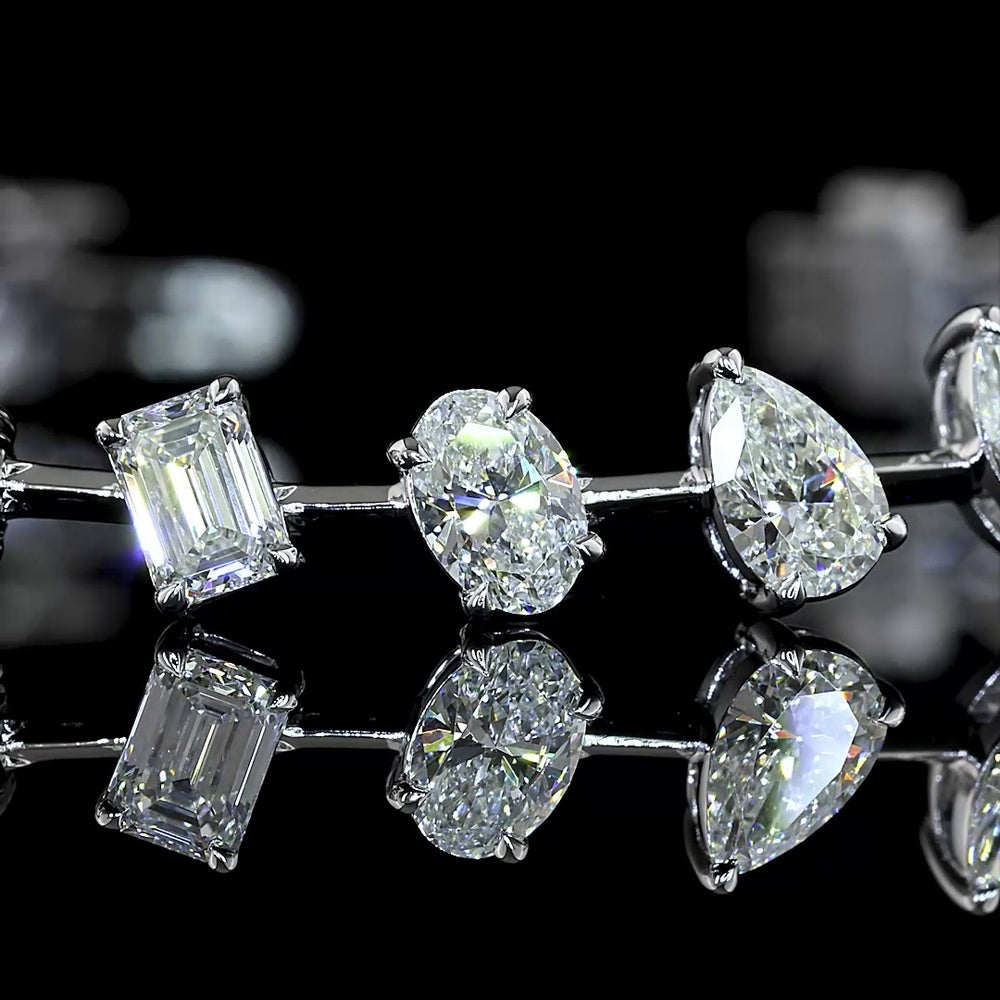 14K White Gold Mixed Shape Station Bracelet with Lab-Grown Marquise, Pear, and Oval Diamonds - 6.17 Carats Total Diamond Weight - Covaloro Fine Jewelry