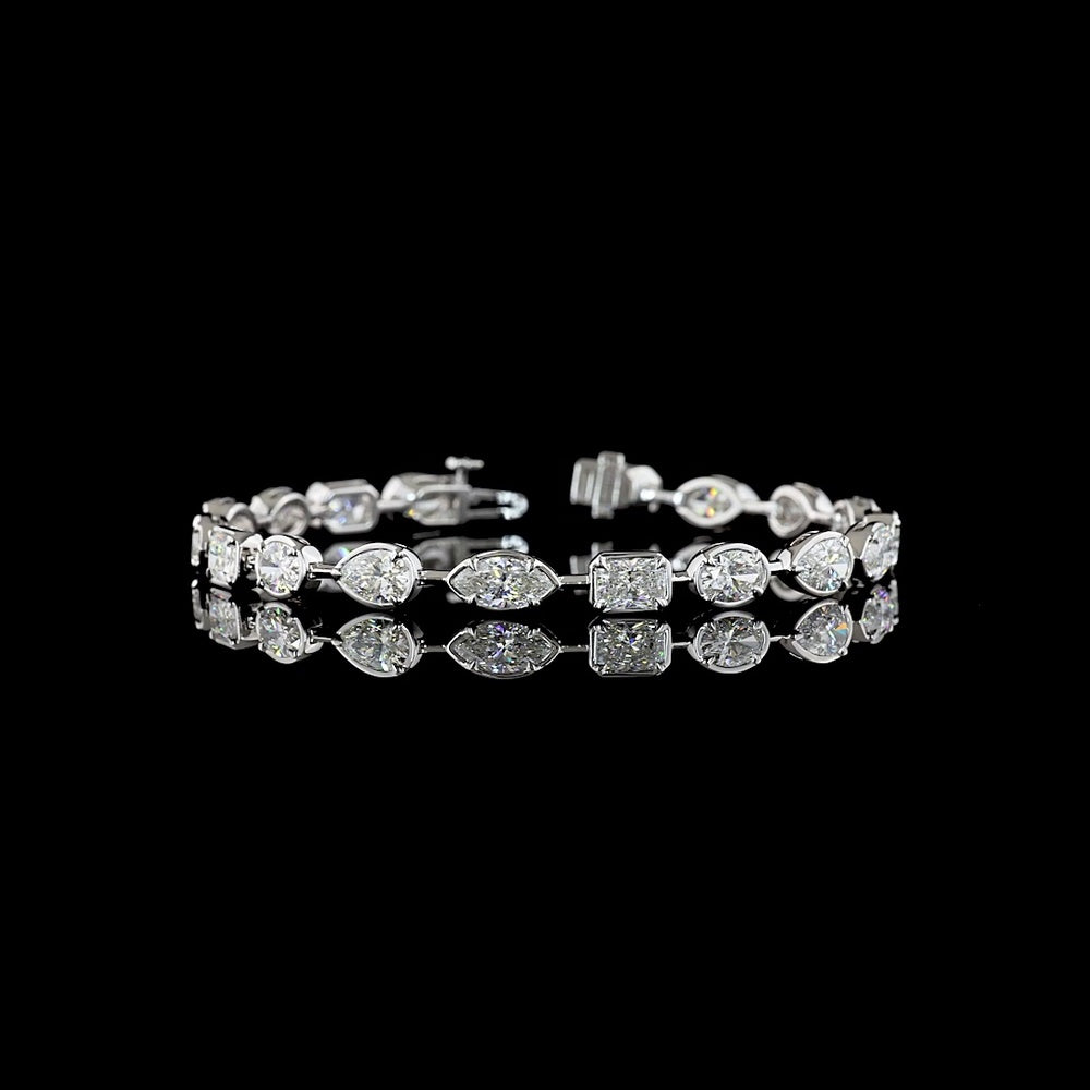 14K White Gold Mixed Shape Station Bracelet with Marquise, Pear, and Radiant Lab Diamonds - 9.02 Carats Total Diamond Weight - Covaloro Fine Jewelry