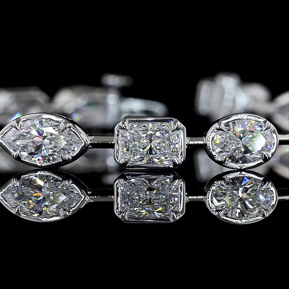 14K White Gold Mixed Shape Station Bracelet with Marquise, Pear, and Radiant Lab Diamonds - 9.02 Carats Total Diamond Weight - Covaloro Fine Jewelry