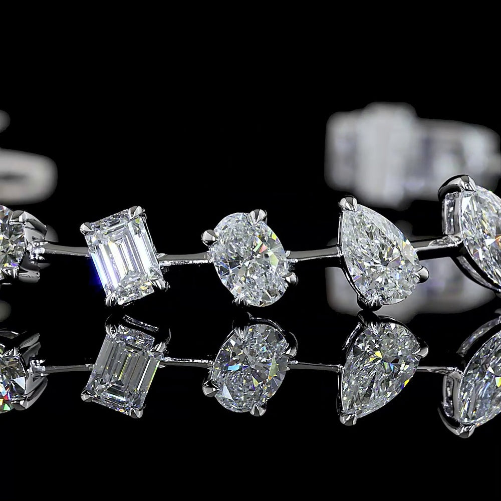 14K White Gold Mixed Shape Station Bracelet with Oval, Pear, Marquise, and Emerald Cut Lab Diamonds - 5.81 Carat Total Weight - Covaloro Fine Jewelry