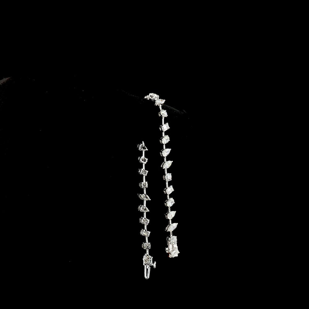 14K White Gold Mixed Shape Station Bracelet with Oval, Pear, Marquise, and Emerald Cut Lab Diamonds - 5.81 Carat Total Weight - Covaloro Fine Jewelry