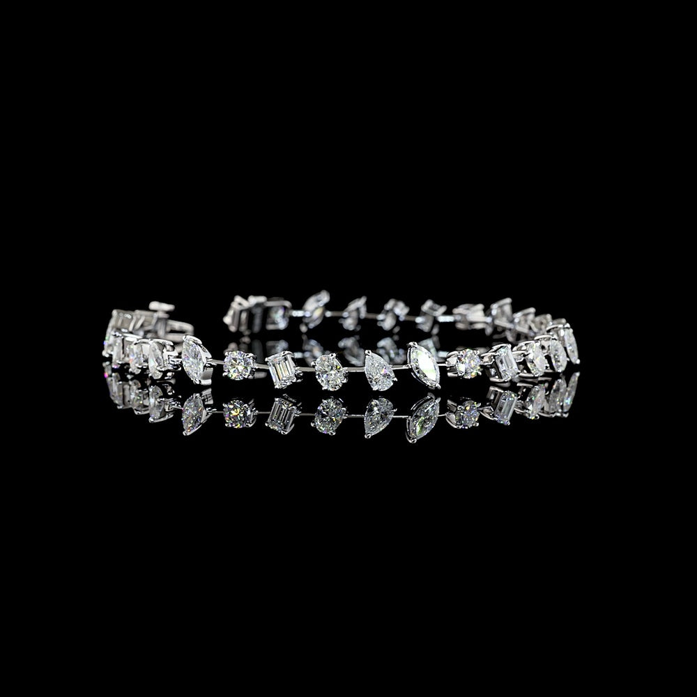 14K White Gold Mixed Shape Station Bracelet with Oval, Pear, Marquise, and Emerald Cut Lab Diamonds - 6.19 Carats Total Diamond Weight - Covaloro Fine Jewelry