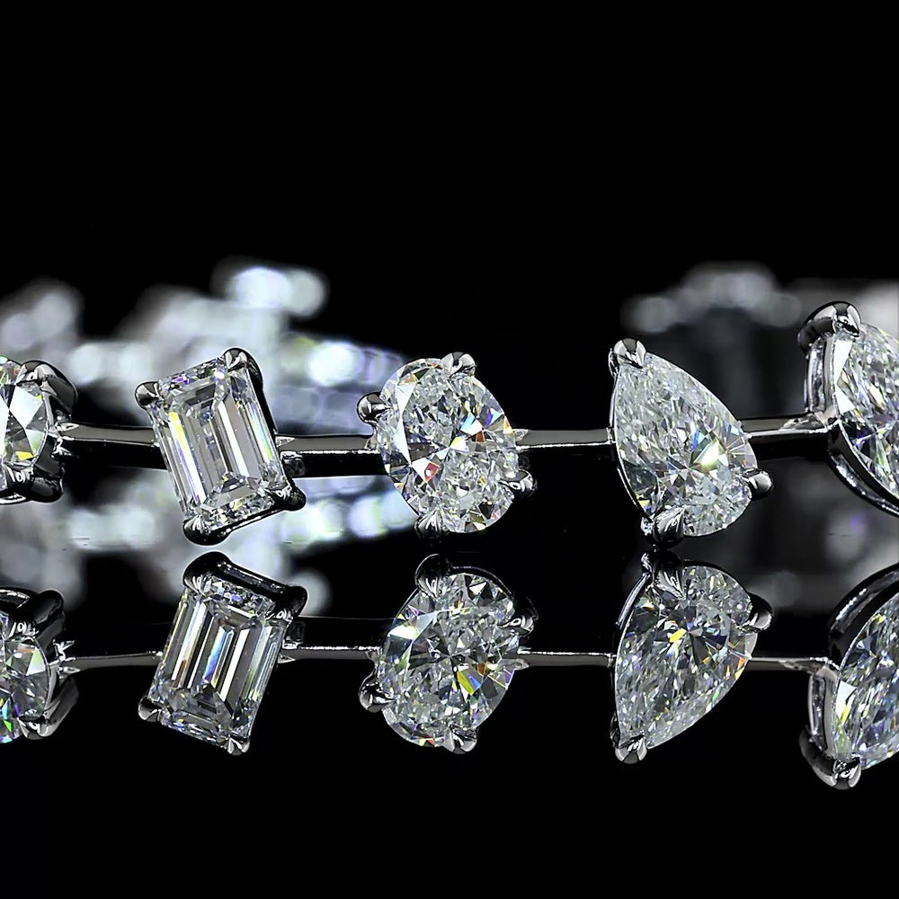 14K White Gold Mixed Shape Station Bracelet with Oval, Pear, Marquise, and Emerald Cut Lab Diamonds - 6.19 Carats Total Diamond Weight - Covaloro Fine Jewelry