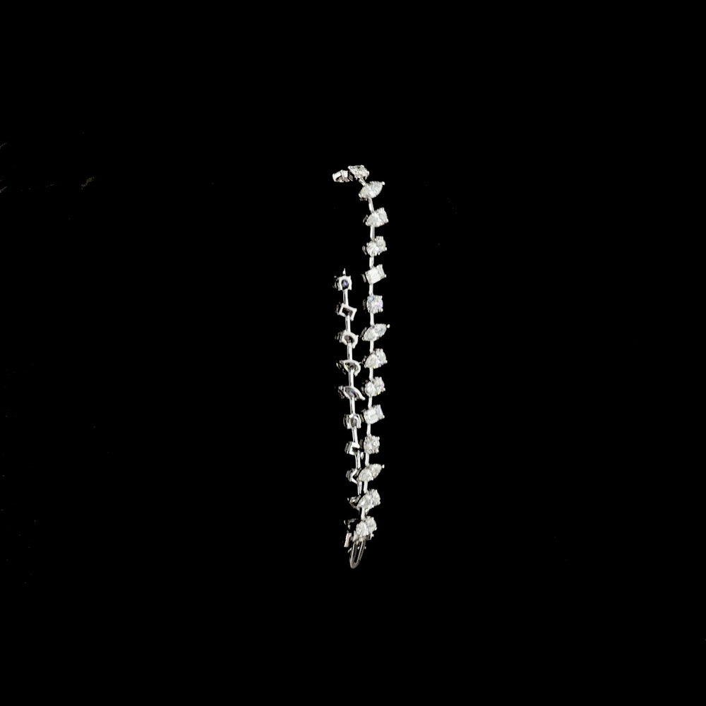 14K White Gold Mixed Shape Station Bracelet with Oval, Pear, Marquise, and Emerald Cut Lab Diamonds - 6.19 Carats Total Diamond Weight - Covaloro Fine Jewelry