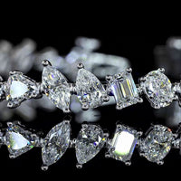 14K White Gold Mixed Shape Station Bracelet with Oval, Pear, Marquise, and Heart Cut Lab Diamonds - 6.84 Carats Total Diamond Weight - Covaloro Fine Jewelry