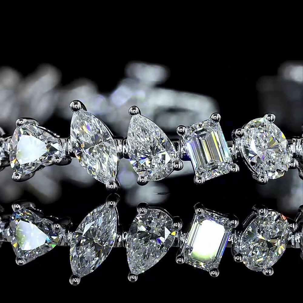 14K White Gold Mixed Shape Station Bracelet with Oval, Pear, Marquise, and Heart Cut Lab Diamonds - 6.84 Carats Total Diamond Weight - Covaloro Fine Jewelry