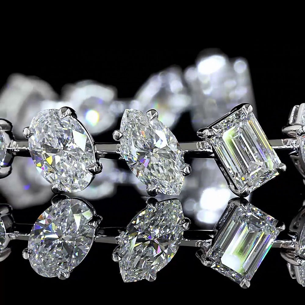 14K White Gold Mixed Shape Station Bracelet with Oval, Pear, Round Brilliant, and Emerald Cut Lab Diamonds - 16.44 Carats Total Diamond Weight - Covaloro Fine Jewelry
