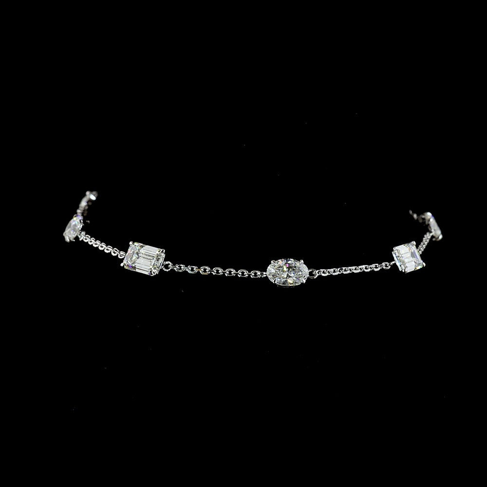 14K White Gold Mixed Shape Station Bracelet with Pear, Emerald, and Round Lab Diamonds - 2.98 Carats Total Diamond Weight - Covaloro Fine Jewelry