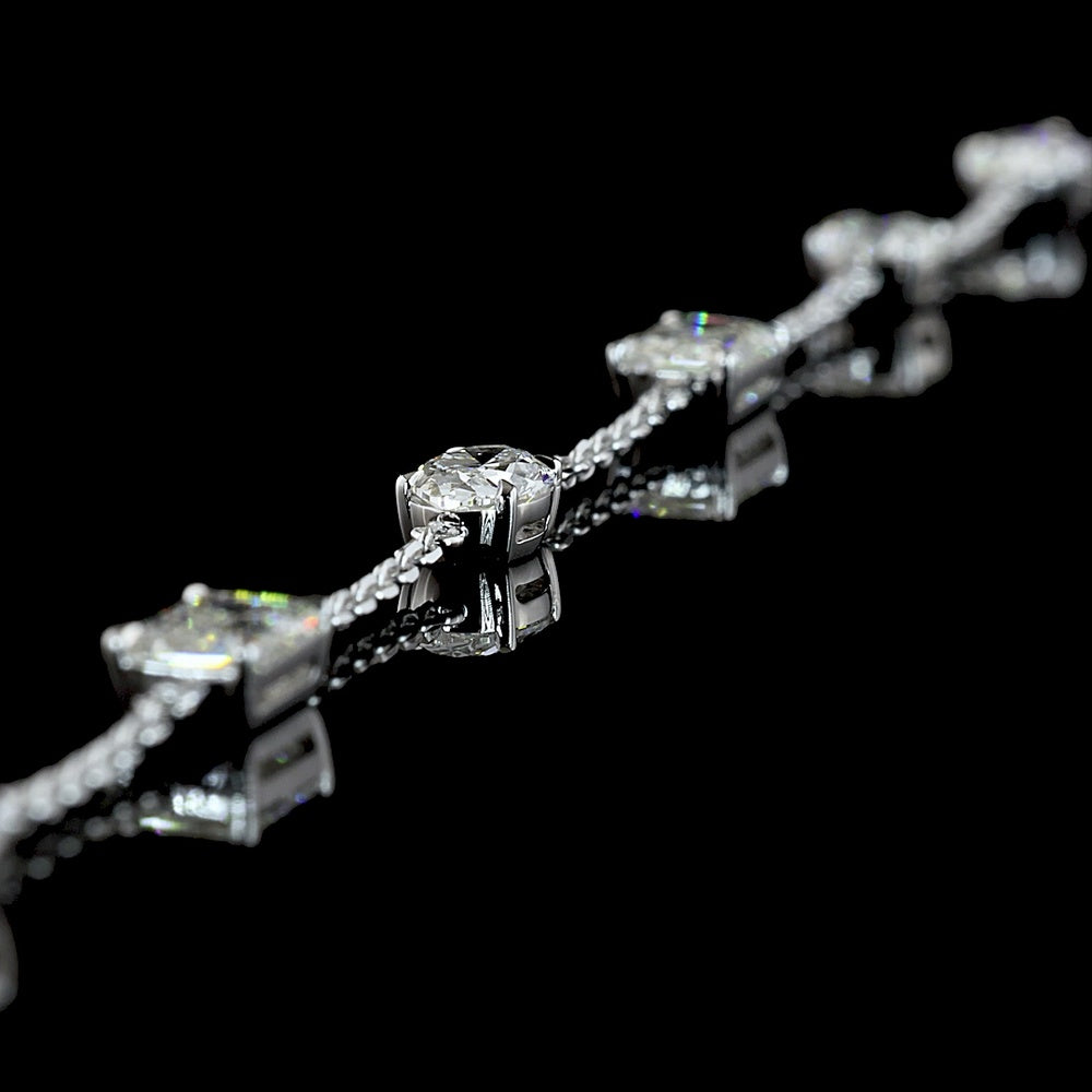 14K White Gold Mixed Shape Station Bracelet with Pear, Emerald, and Round Lab Diamonds - 2.98 Carats Total Diamond Weight - Covaloro Fine Jewelry