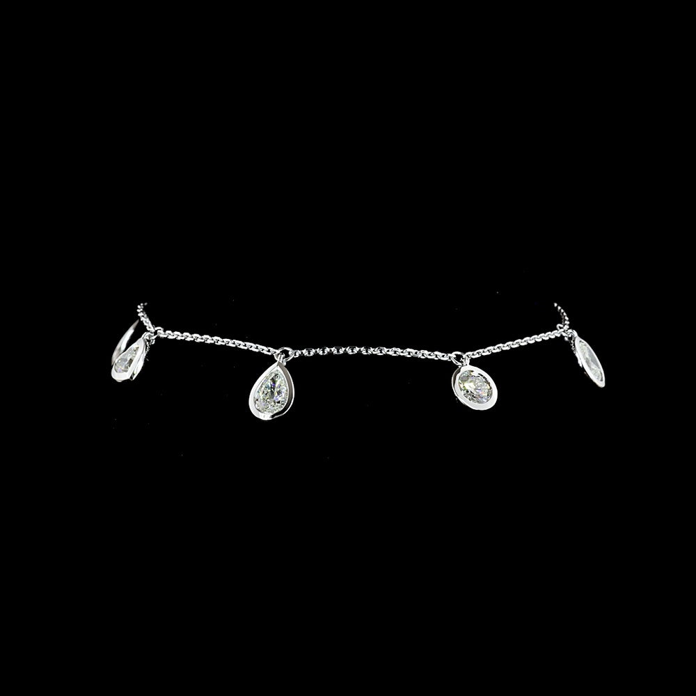 14K White Gold Mixed Shape Station Bracelet with Pear, Heart, Emerald, and Round Lab Diamonds - 2.31 Carat Total Weight - Covaloro Fine Jewelry