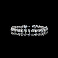 14K White Gold Mixed Shape Station Bracelet with Prong Set Emerald, Round, Oval & Pear Lab Diamonds - 7.27 Carat Total Weight - Covaloro Fine Jewelry