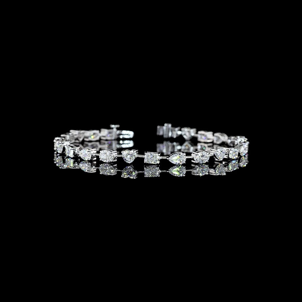 14K White Gold Mixed Shape Station Bracelet with Radiant, Oval, and Pear Lab Diamonds - 6.21 Carats Total Diamond Weight - Covaloro Fine Jewelry