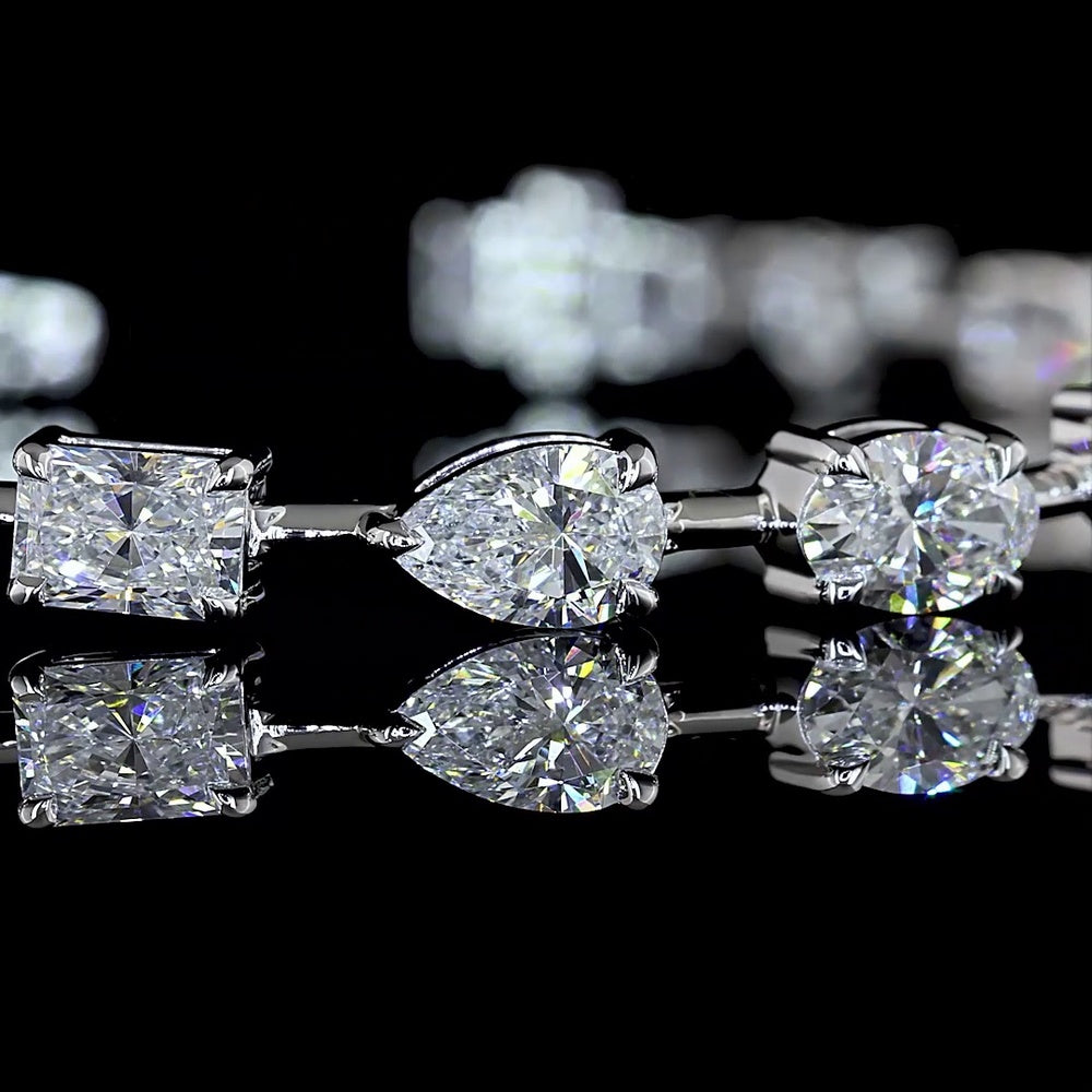 14K White Gold Mixed Shape Station Bracelet with Radiant, Oval, and Pear Lab Diamonds - 6.21 Carats Total Diamond Weight - Covaloro Fine Jewelry