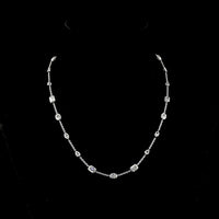 14K White Gold Mixed Shape Station Necklace with Bezel Set Lab Grown Emerald, Oval, and Marquise Diamonds - 6.03 Carat Total Weight - Covaloro Fine Jewelry