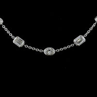 14K White Gold Mixed Shape Station Necklace with Bezel Set Lab Grown Emerald, Oval, and Marquise Diamonds - 6.03 Carat Total Weight - Covaloro Fine Jewelry