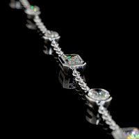 14K White Gold Mixed Shape Station Necklace with Bezel Set Lab Grown Emerald, Oval, and Marquise Diamonds - 6.03 Carat Total Weight - Covaloro Fine Jewelry