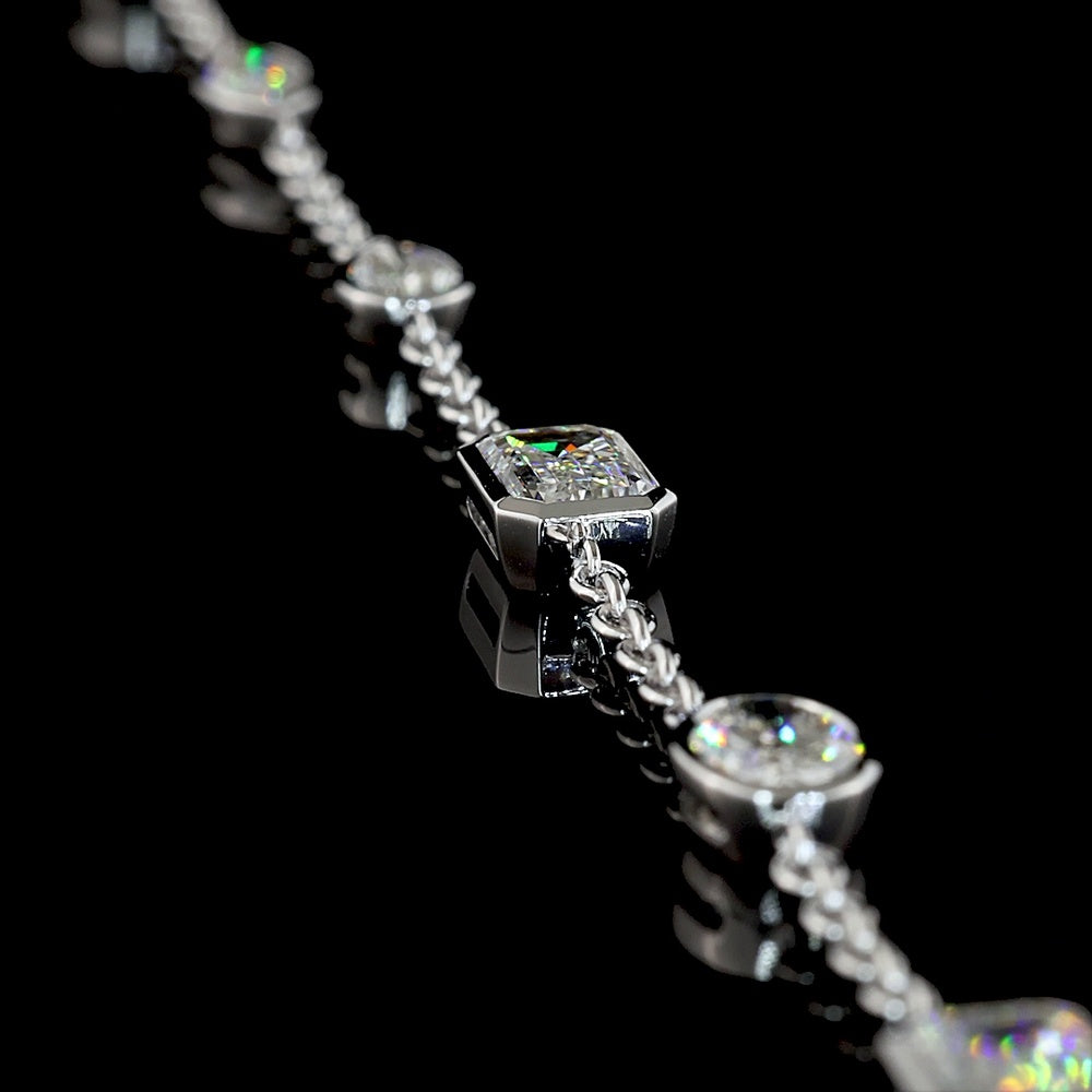 14K White Gold Mixed Shape Station Necklace with Bezel Set Lab Grown Emerald, Oval, and Marquise Diamonds - 6.03 Carat Total Weight - Covaloro Fine Jewelry