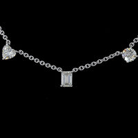 14K White Gold Mixed Shape Station Necklace with Emerald, Heart, and Round Lab Grown Diamonds - 2.6 Carat Total Diamond Weight - Covaloro Fine Jewelry