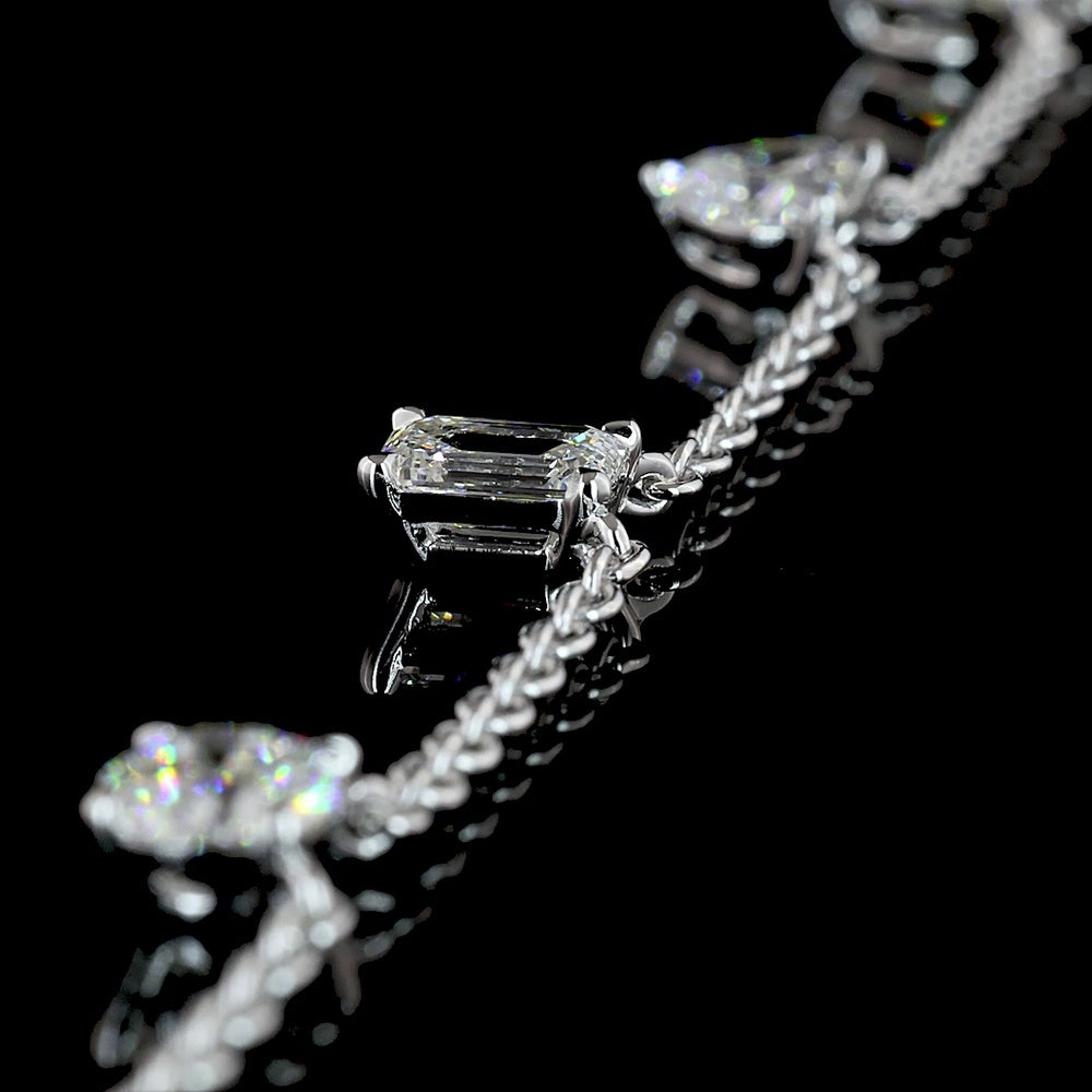 14K White Gold Mixed Shape Station Necklace with Emerald, Heart, and Round Lab Grown Diamonds - 2.6 Carat Total Diamond Weight - Covaloro Fine Jewelry