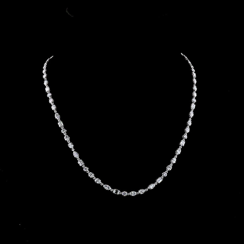 14K White Gold Mixed Shape Station Necklace with Emerald, Marquise, Pear, and Oval Cut Lab Diamonds - 9.64 Carats Total Diamond Weight - Covaloro Fine Jewelry