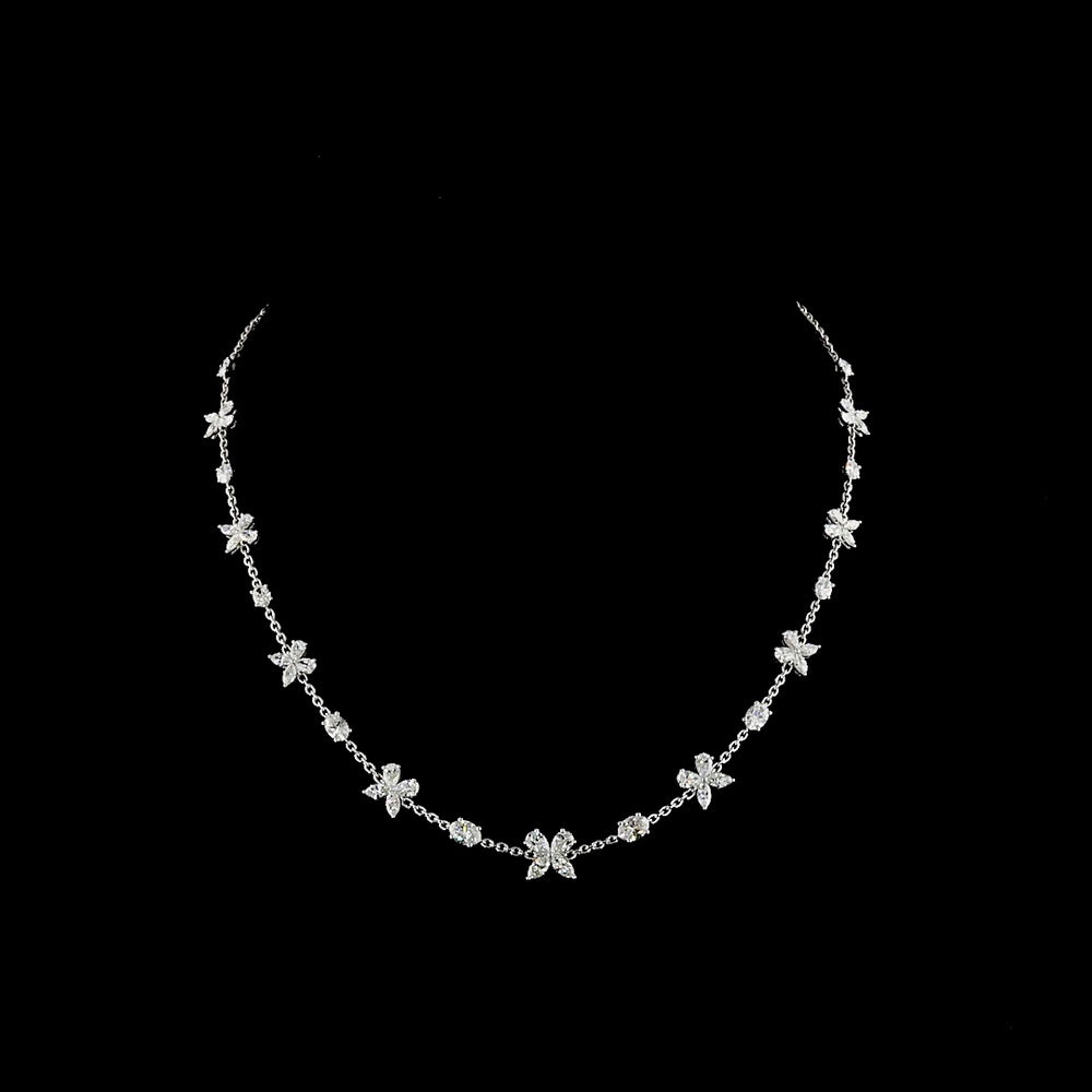 14K White Gold Mixed Shape Station Necklace with Oval and Pear Lab Diamonds - 5.13 Carat Total Weight - Covaloro Fine Jewelry