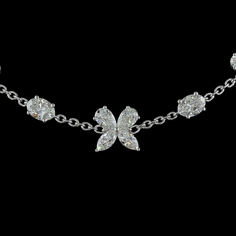 14K White Gold Mixed Shape Station Necklace with Oval and Pear Lab Diamonds - 5.13 Carat Total Weight - Covaloro Fine Jewelry